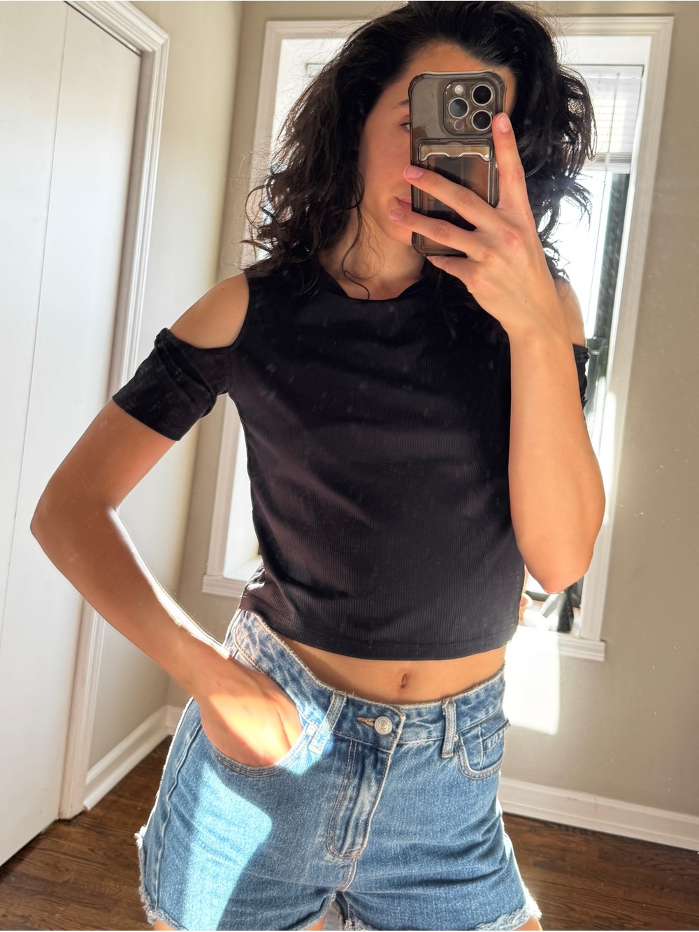Women’s Black Off Shoulder Crop Top